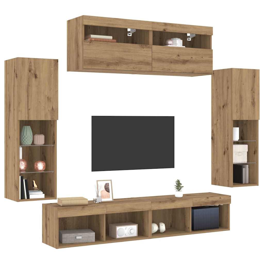 TV Cabinet Set Wall-mounted 6 pcs Artisan oak Engineered wood