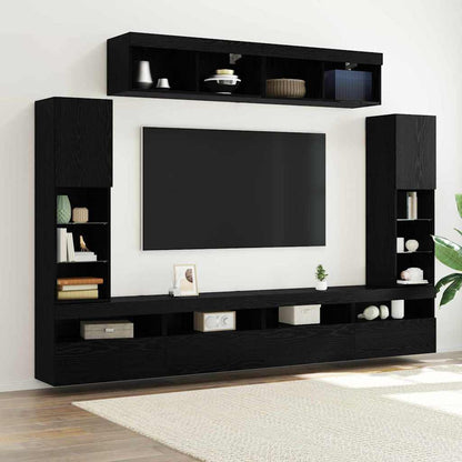 TV Cabinet Set Wall-mounted 6 pcs Black oak Engineered wood