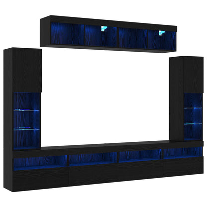 TV Cabinet Set Wall-mounted 6 pcs Black oak Engineered wood