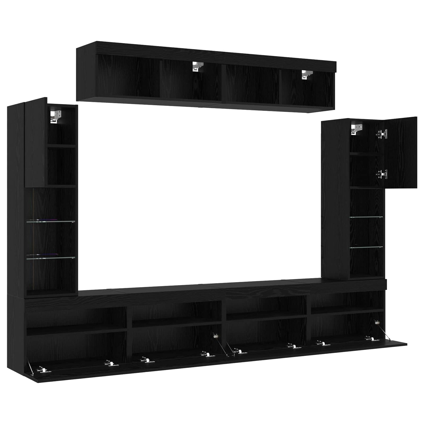 TV Cabinet Set Wall-mounted 6 pcs Black oak Engineered wood