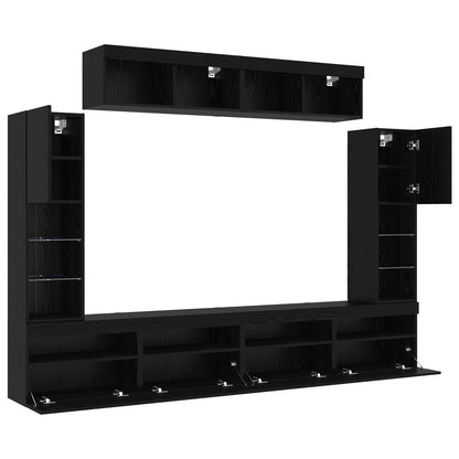 TV Cabinet Set Wall-mounted 6 pcs Black oak Engineered wood