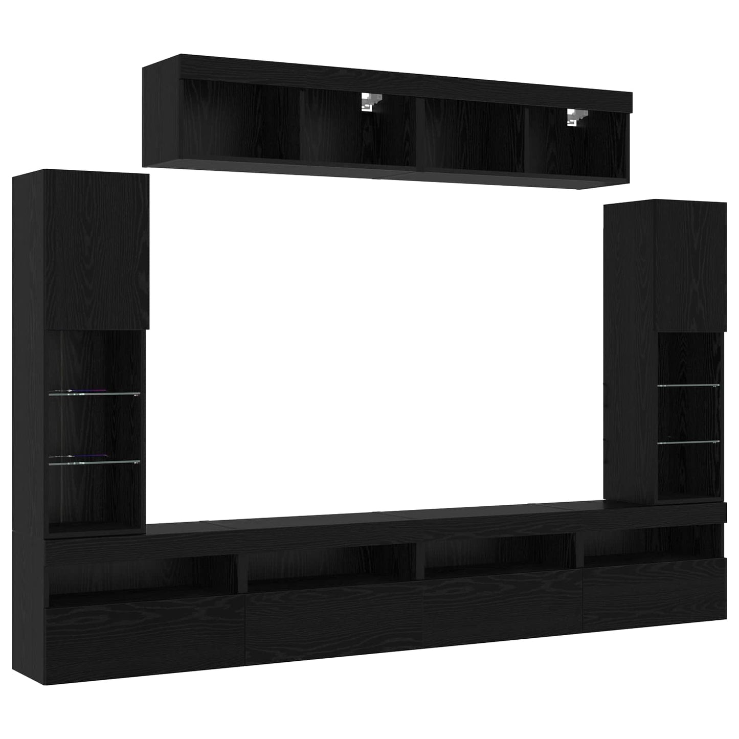 TV Cabinet Set Wall-mounted 6 pcs Black oak Engineered wood