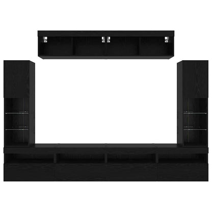 TV Cabinet Set Wall-mounted 6 pcs Black oak Engineered wood