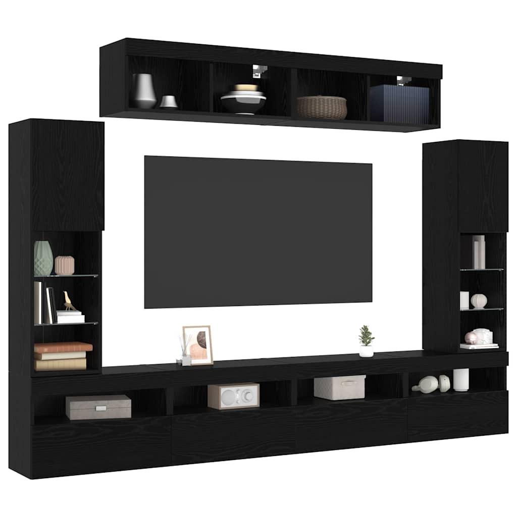 TV Cabinet Set Wall-mounted 6 pcs Black oak Engineered wood
