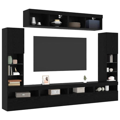 TV Cabinet Set Wall-mounted 6 pcs Black oak Engineered wood