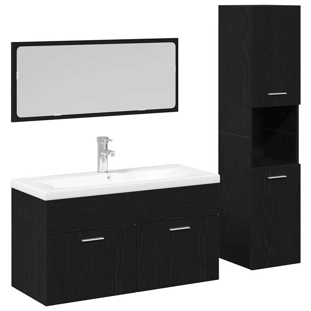 Bathroom Furniture Set 4 pcs Black Oak Engineered Wood