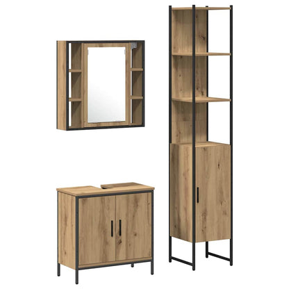 Bathroom Vanity Units with Shelf 3 pcs Brown Engineered wood