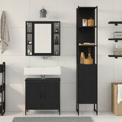 Bathroom Vanity Units with Shelf 3 pcs Black Engineered wood