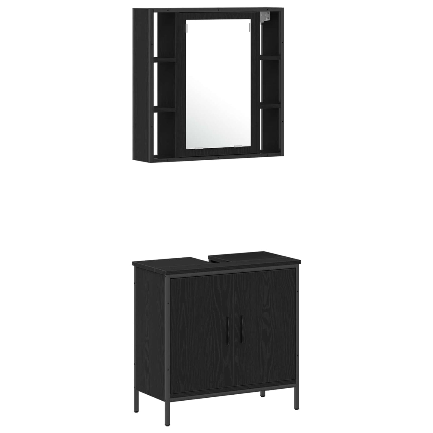 Bathroom Vanity Units with Shelf 3 pcs Black Engineered wood