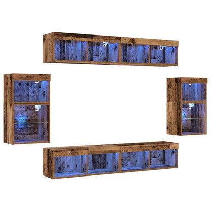 TV Cabinet Set Wall-mounted 8 pcs Old wood Engineered wood