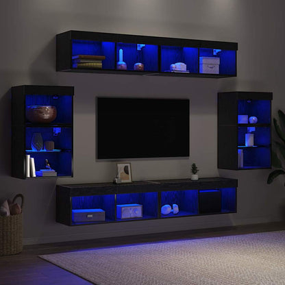 TV Cabinet Set Wall-mounted 8 pcs Black oak Engineered wood