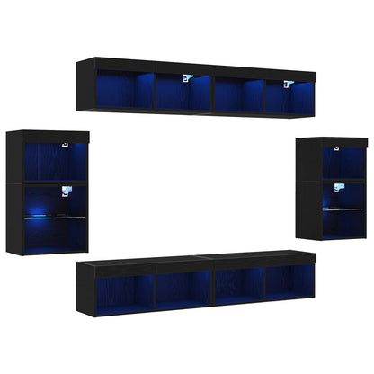 TV Cabinet Set Wall-mounted 8 pcs Black oak Engineered wood