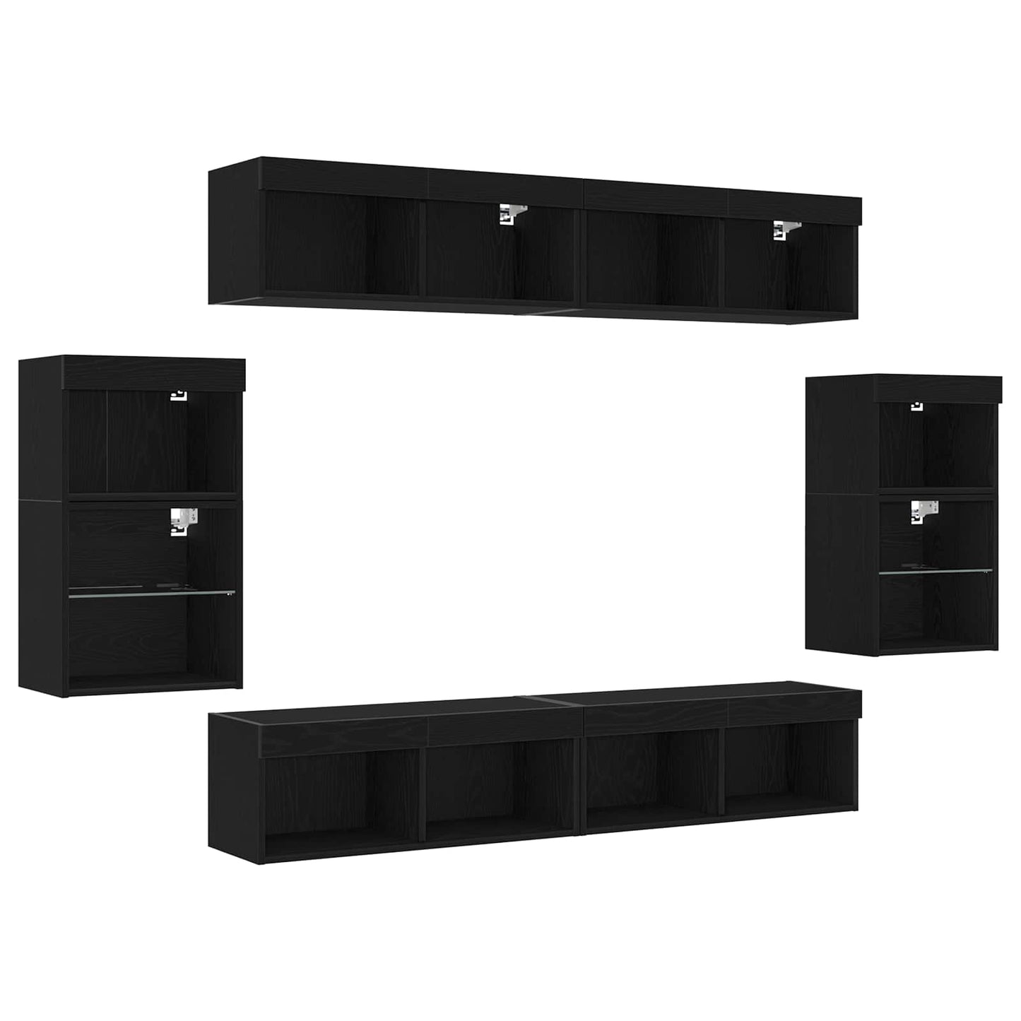 TV Cabinet Set Wall-mounted 8 pcs Black oak Engineered wood