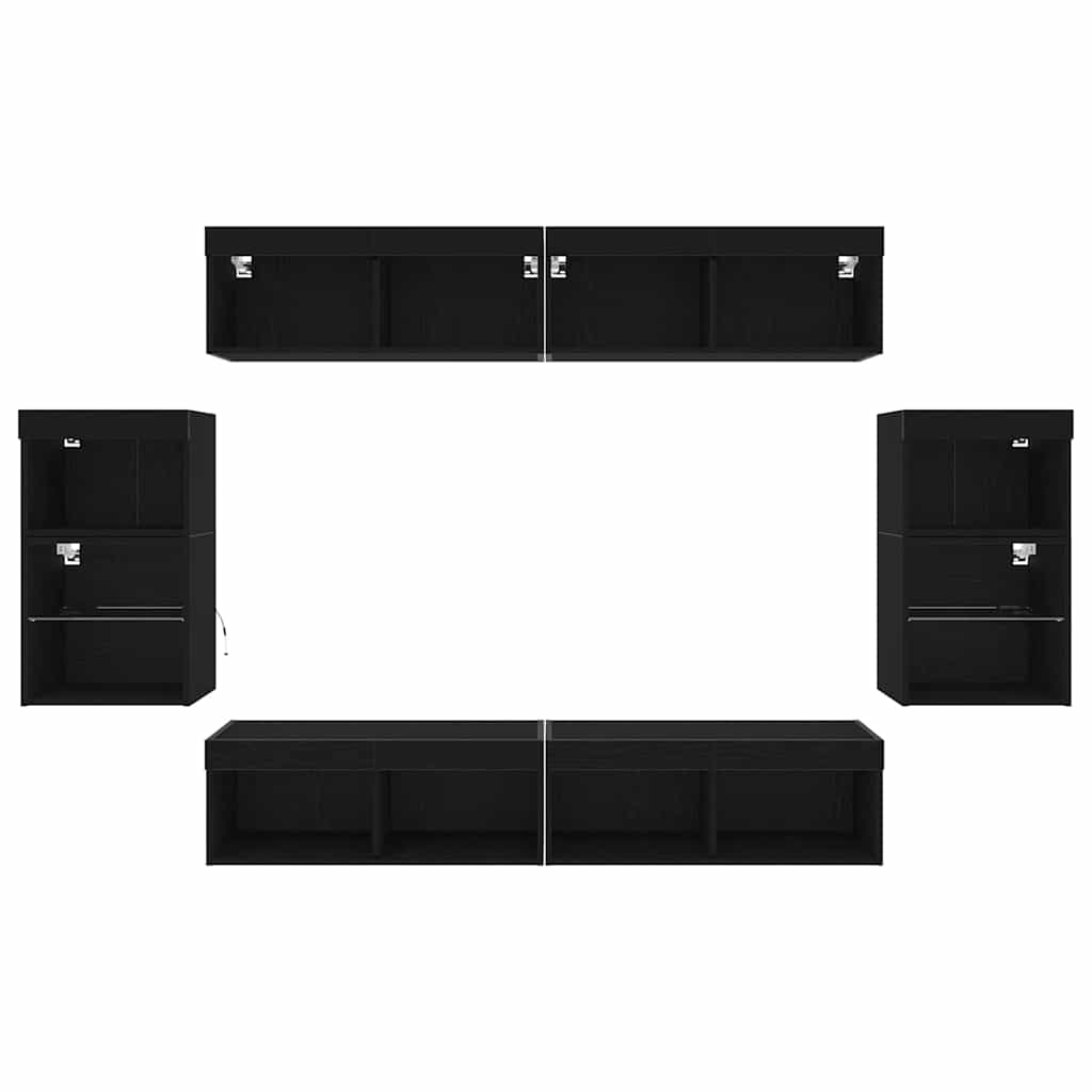 TV Cabinet Set Wall-mounted 8 pcs Black oak Engineered wood