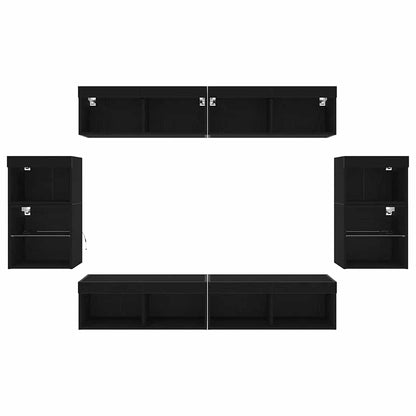 TV Cabinet Set Wall-mounted 8 pcs Black oak Engineered wood