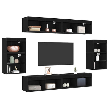 TV Cabinet Set Wall-mounted 8 pcs Black oak Engineered wood