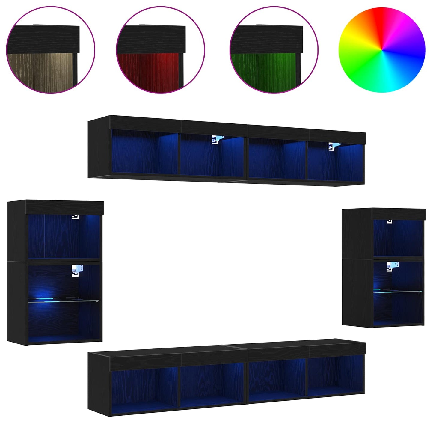 TV Cabinet Set Wall-mounted 8 pcs Black oak Engineered wood