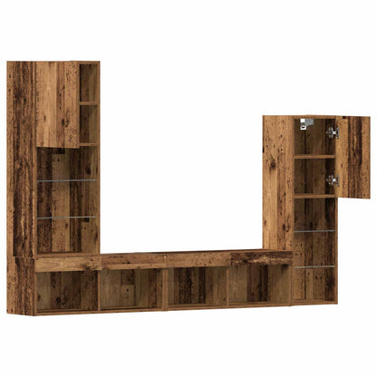 TV Cabinet with LED Strip Lights 4 pcs Old wood Engineered wood