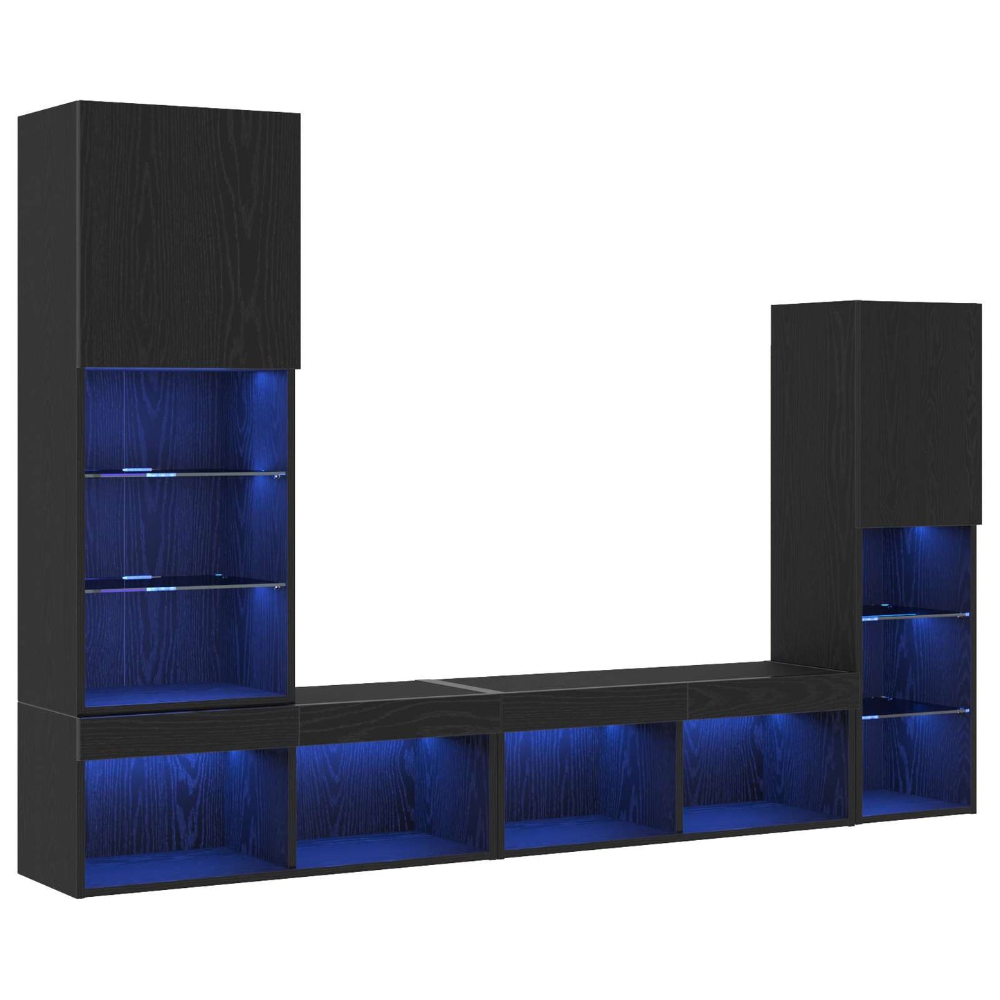 TV Cabinet 4 pcs Black oak Engineered wood