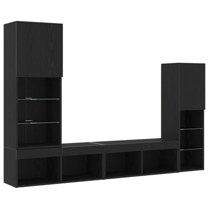 TV Cabinet 4 pcs Black oak Engineered wood