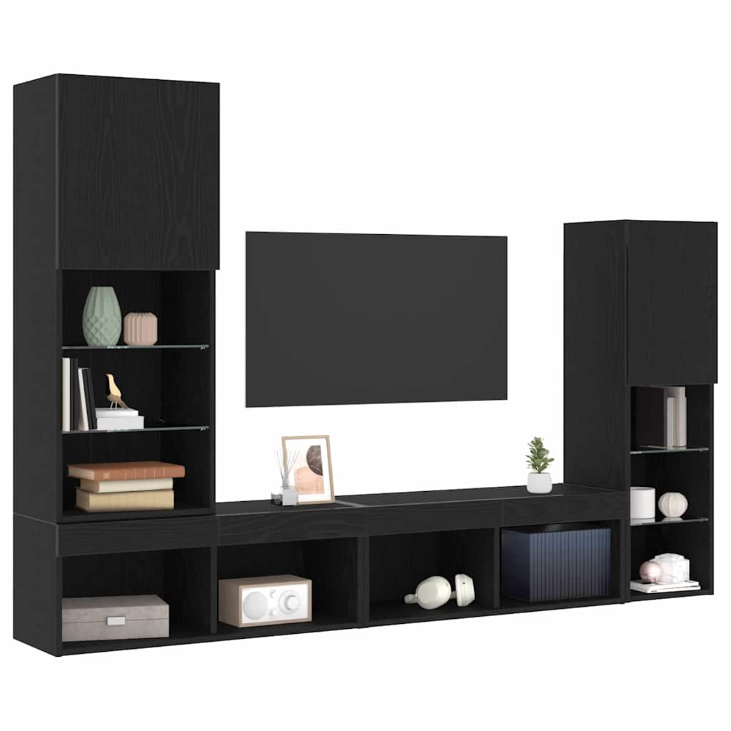 TV Cabinet 4 pcs Black oak Engineered wood