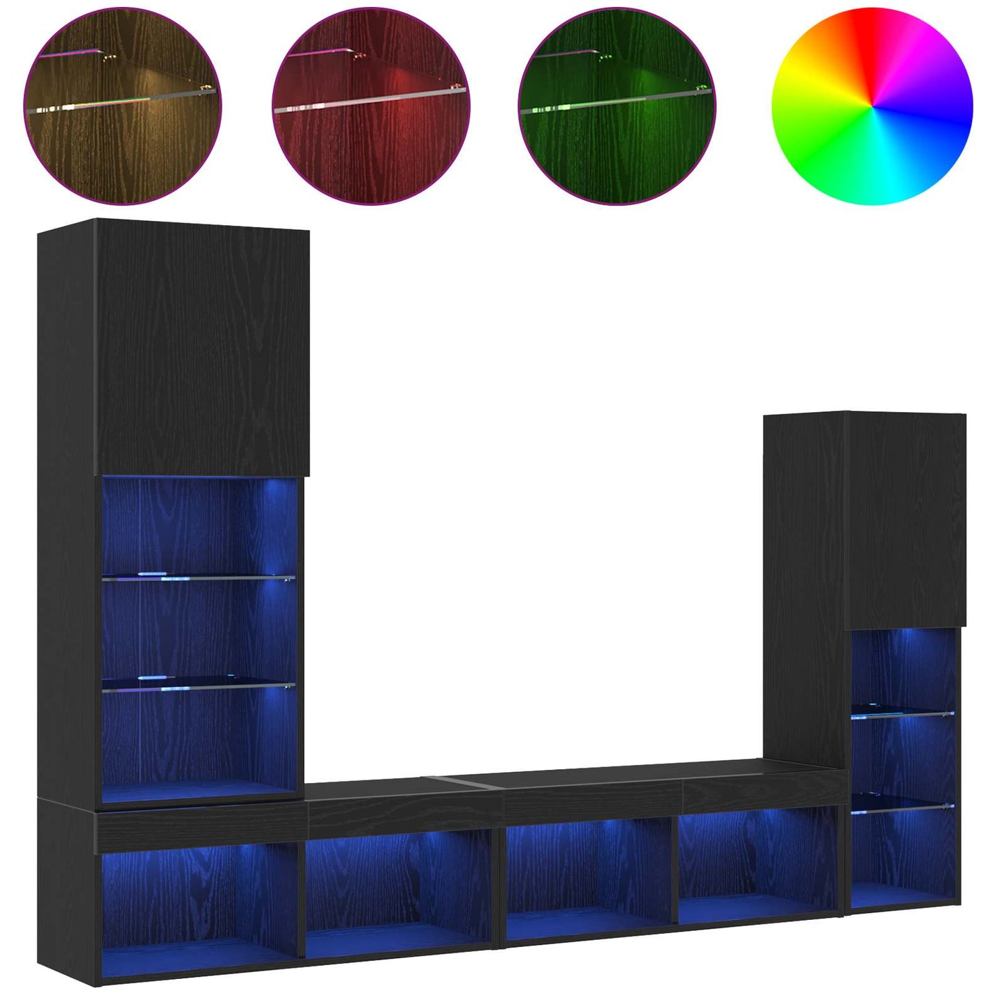 TV Cabinet 4 pcs Black oak Engineered wood