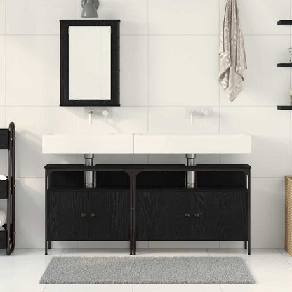 Bathroom Vanity Units with Shelf 3 pcs Black Engineered wood