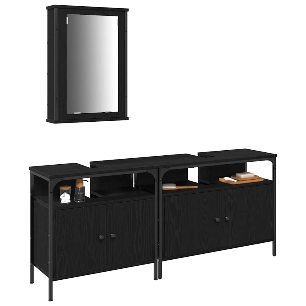 Bathroom Vanity Units with Shelf 3 pcs Black Engineered wood