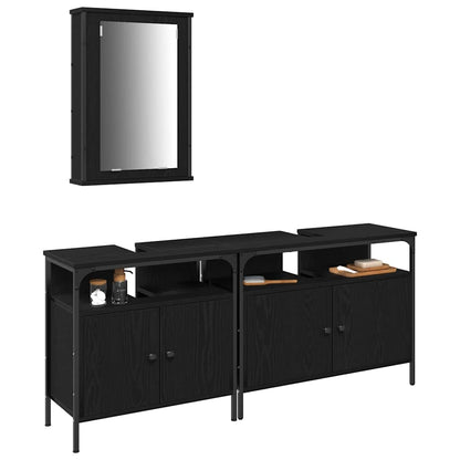 Bathroom Vanity Units with Shelf 3 pcs Black Engineered wood