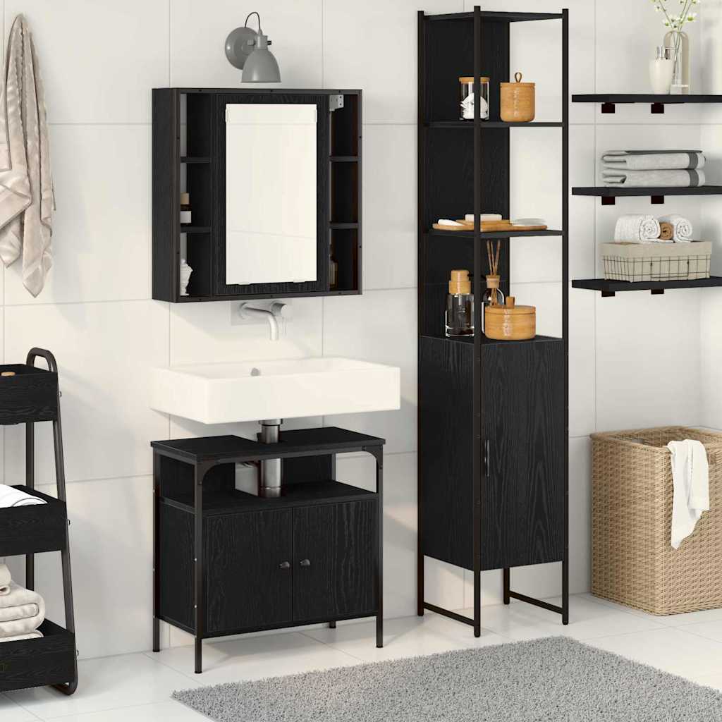 Bathroom Furniture Set 3 pcs Black Oak Engineered Wood