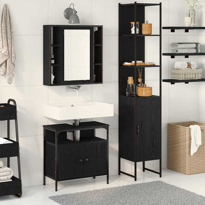 Bathroom Furniture Set 3 pcs Black Oak Engineered Wood