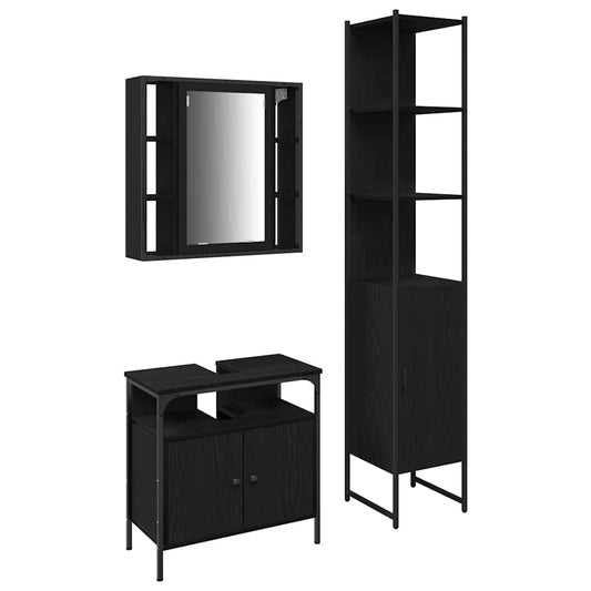 Bathroom Furniture Set 3 pcs Black Oak Engineered Wood