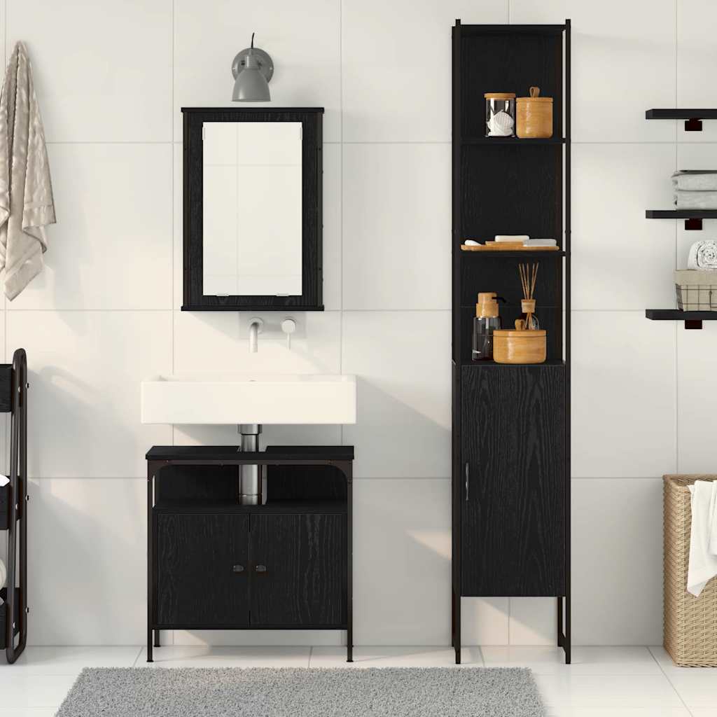 Bathroom Furniture Set 3 pcs Black Oak Engineered Wood