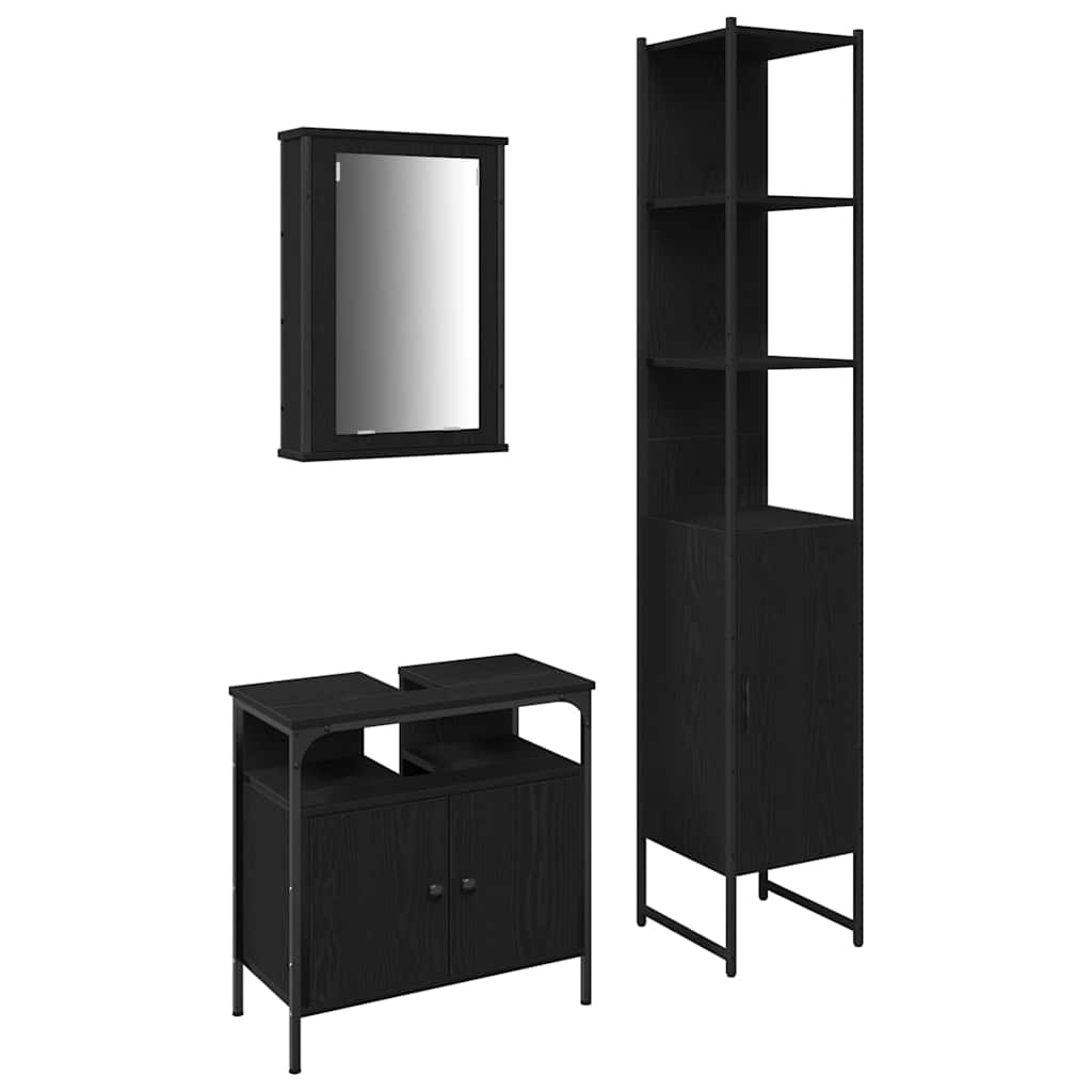 Bathroom Furniture Set 3 pcs Black Oak Engineered Wood