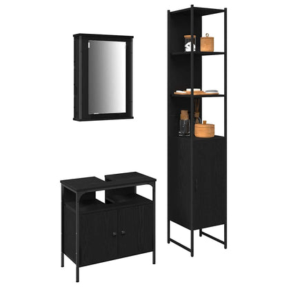 Bathroom Furniture Set 3 pcs Black Oak Engineered Wood
