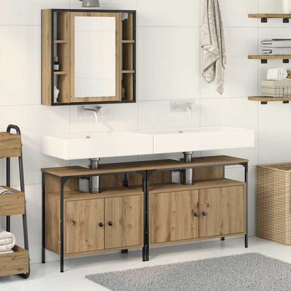 Bathroom Vanity Units with Shelf 3 pcs Brown Engineered wood