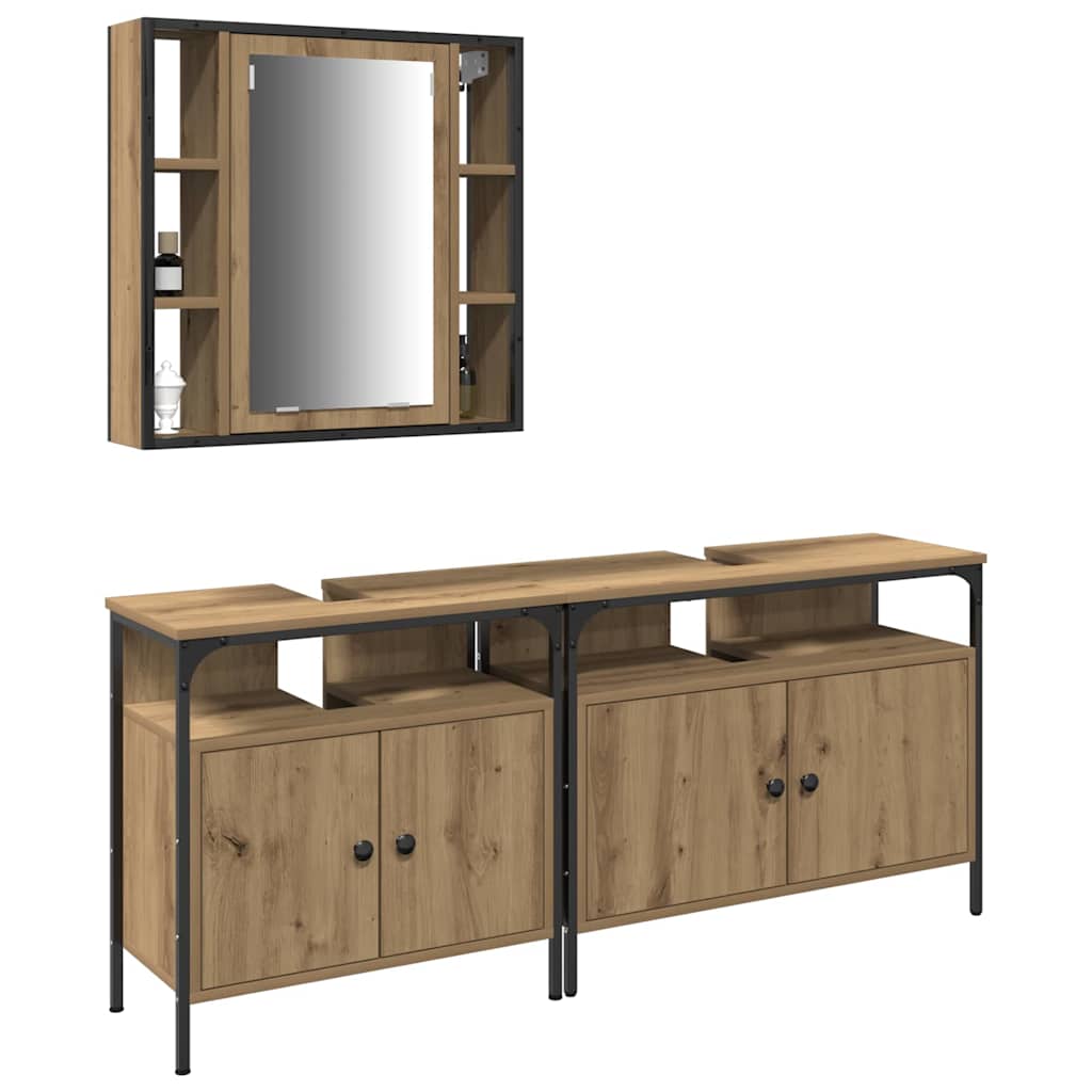 Bathroom Vanity Units with Shelf 3 pcs Brown Engineered wood