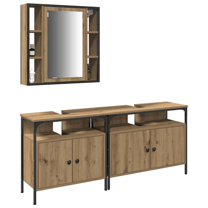 Bathroom Vanity Units with Shelf 3 pcs Brown Engineered wood