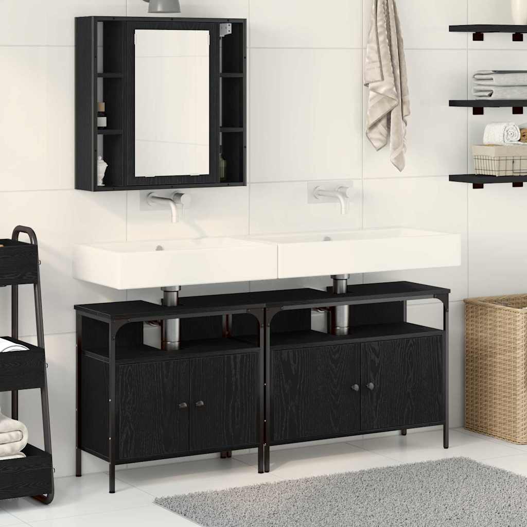 Bathroom Vanity Units with Shelf 3 pcs Black Engineered wood