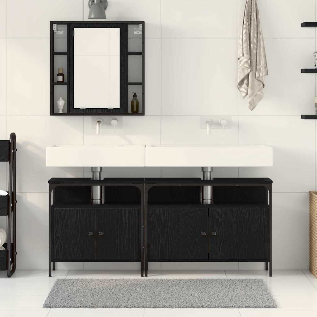 Bathroom Vanity Units with Shelf 3 pcs Black Engineered wood