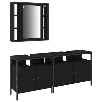 Bathroom Vanity Units with Shelf 3 pcs Black Engineered wood