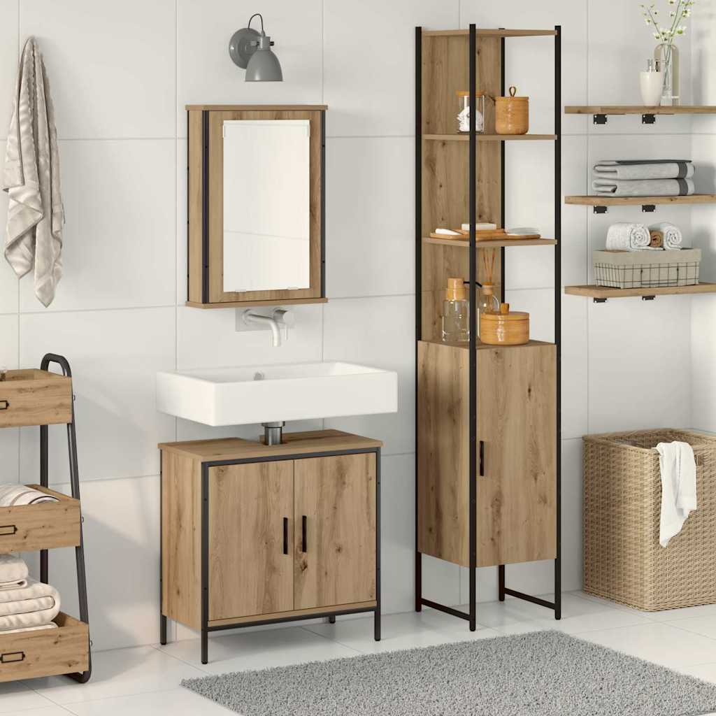 Bathroom Furniture Set with Shelf 3 pcs Brown Engineered wood