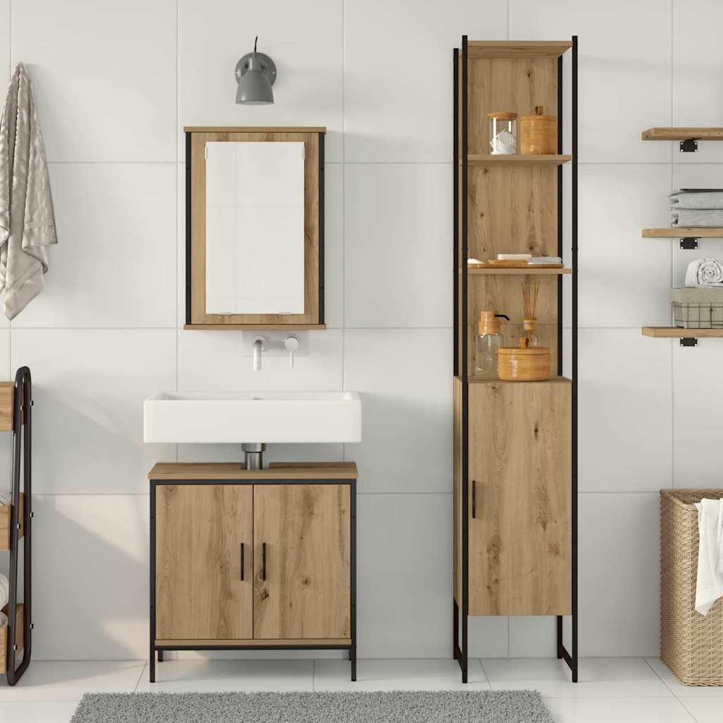 Bathroom Furniture Set with Shelf 3 pcs Brown Engineered wood