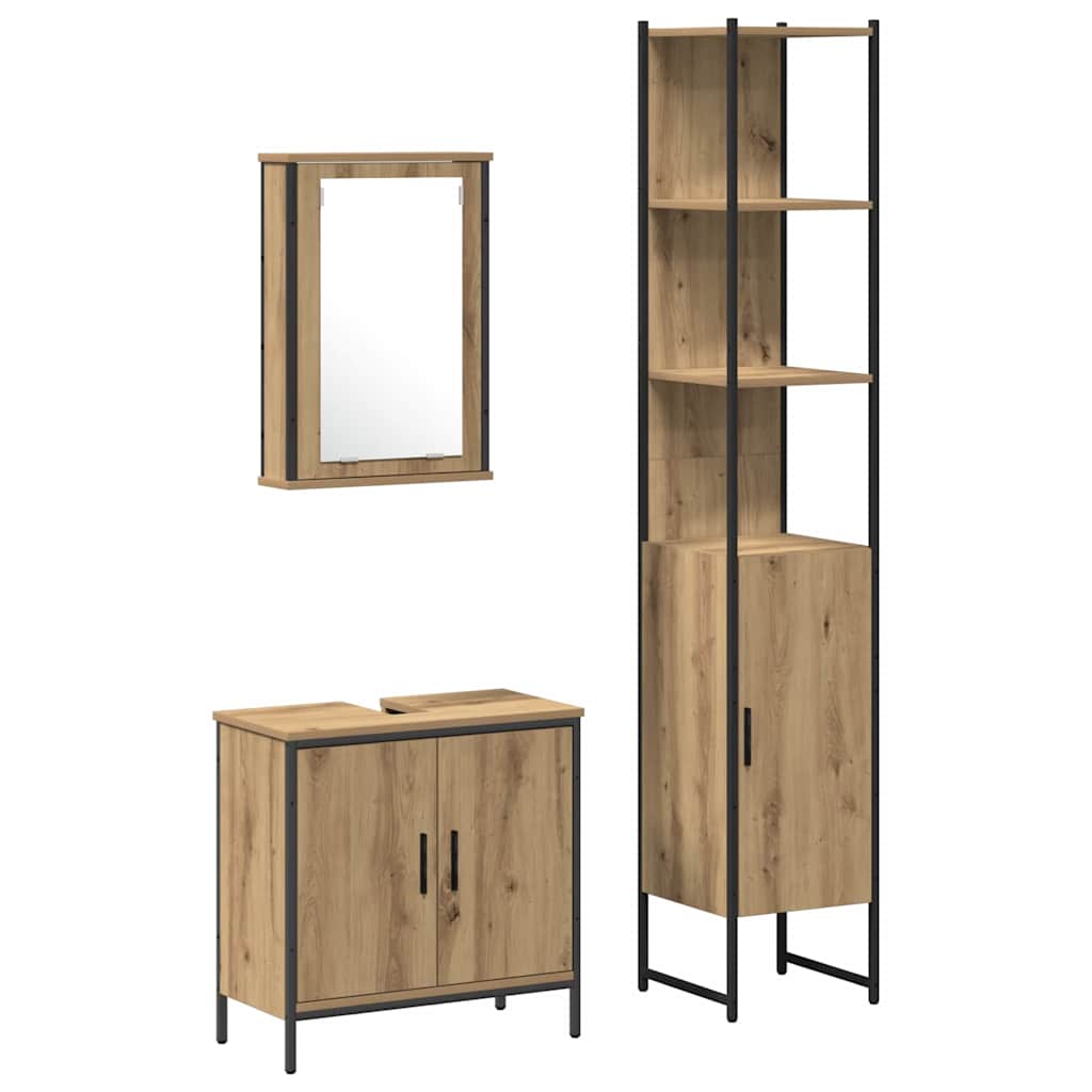 Bathroom Furniture Set with Shelf 3 pcs Brown Engineered wood