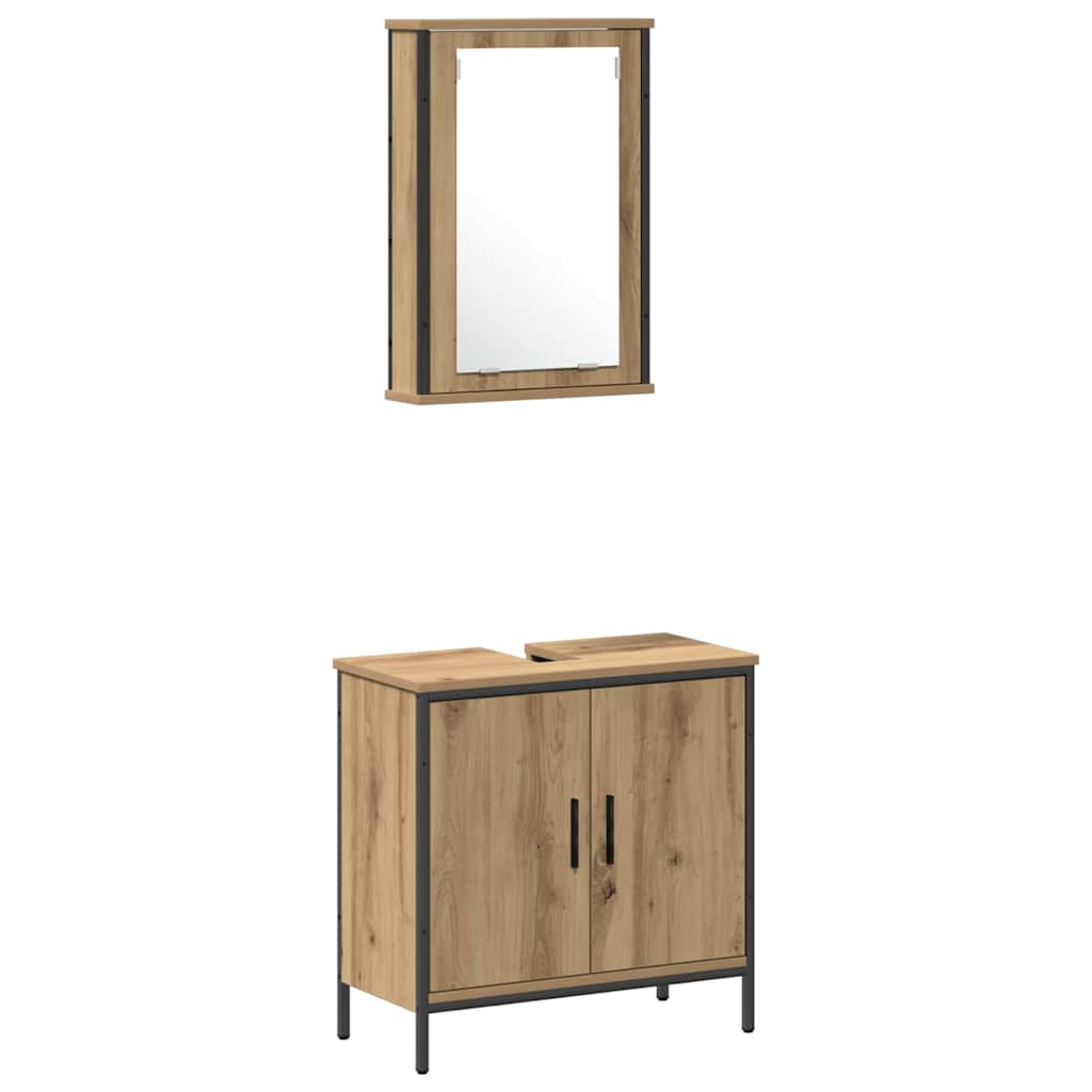 Bathroom Furniture Set with Shelf 3 pcs Brown Engineered wood