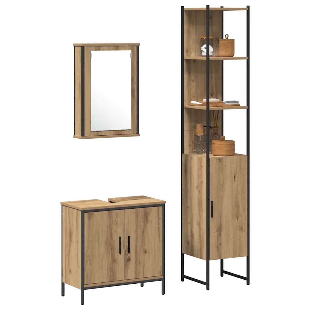 Bathroom Furniture Set with Shelf 3 pcs Brown Engineered wood