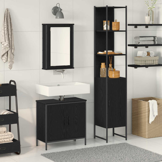Bathroom Furniture Set 3 pcs Black Engineered wood