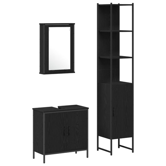 Bathroom Furniture Set 3 pcs Black Engineered wood