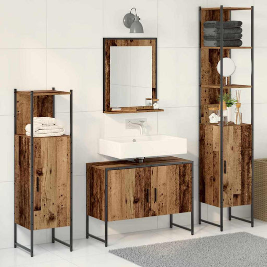 Bathroom Furniture Set with Shelf 4 pcs Brown Engineered wood