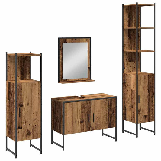 Bathroom Furniture Set with Shelf 4 pcs Brown Engineered wood